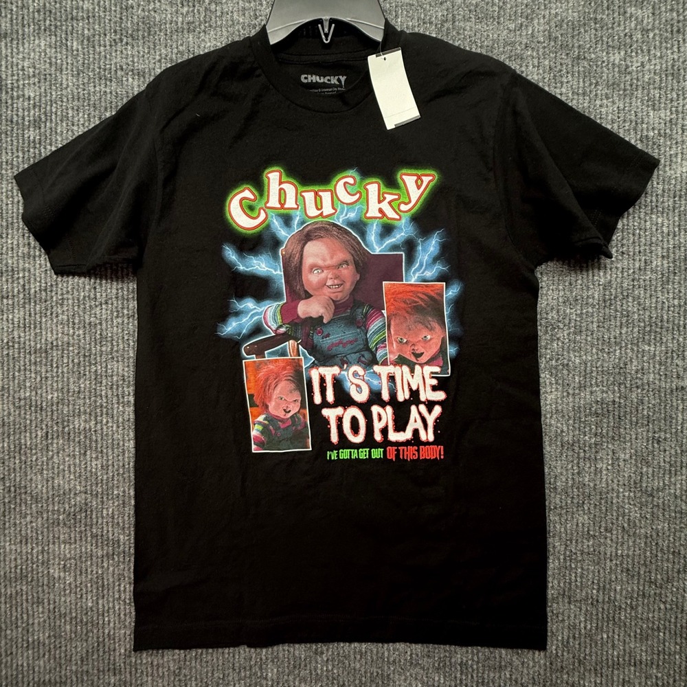 Chucky T-Shirt Mens Size M Black New Horror Movie It's Time To Play Graphic Tee